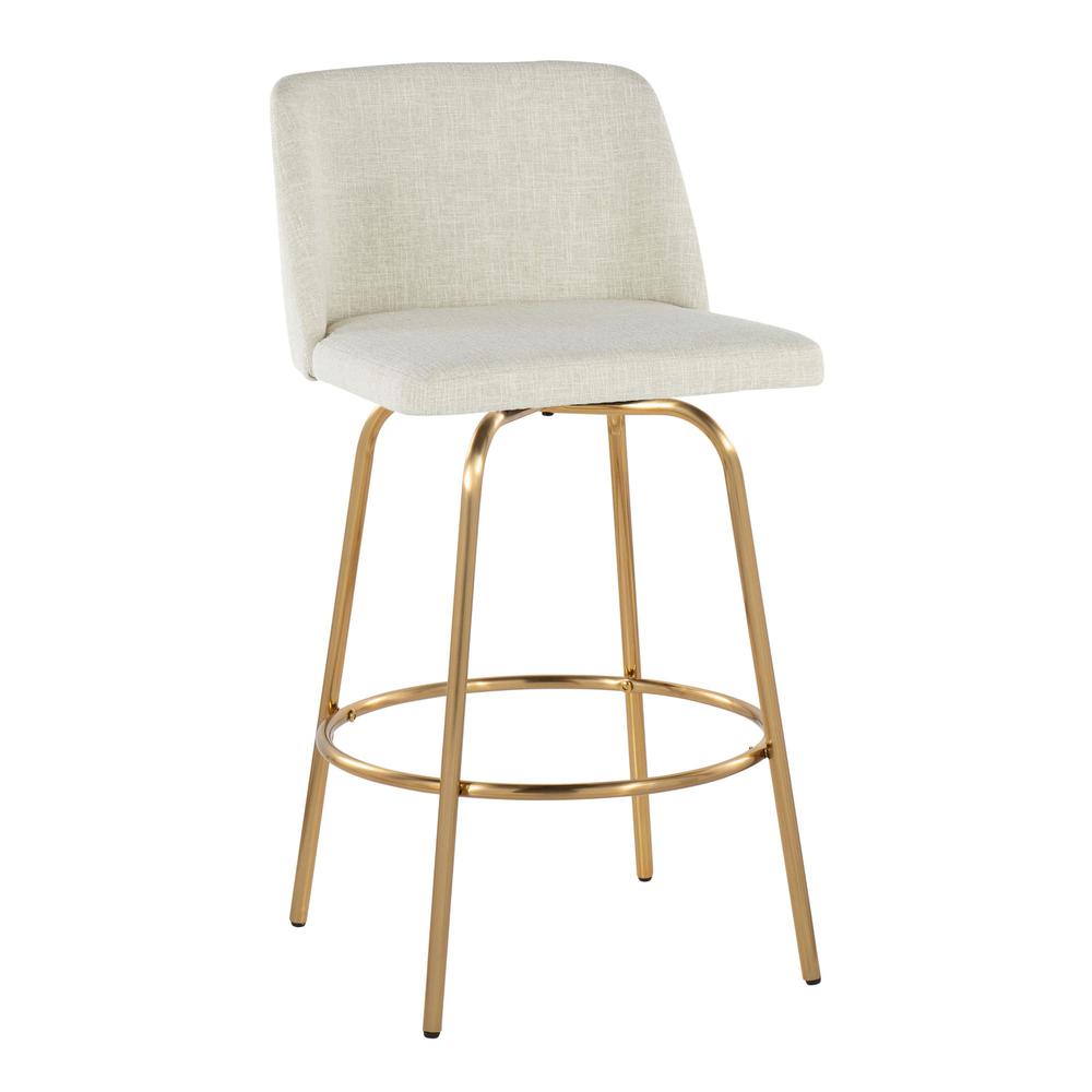 Cream Fabric, Gold Metal Toriano 26" Fixed-Height Counter Stool - Set of 2. Picture 2