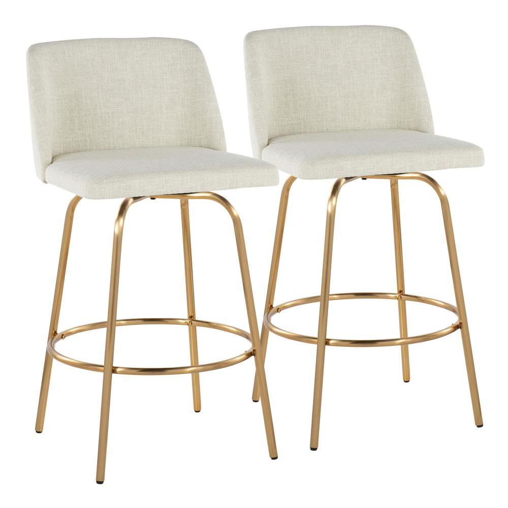 Cream Fabric, Gold Metal Toriano 26" Fixed-Height Counter Stool - Set of 2. Picture 1