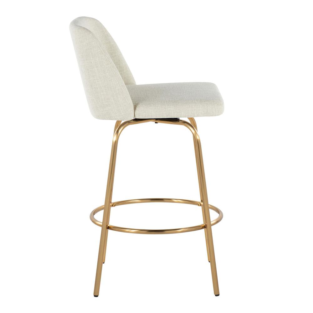 Cream Fabric, Gold Metal Toriano 26" Fixed-Height Counter Stool - Set of 2. Picture 3