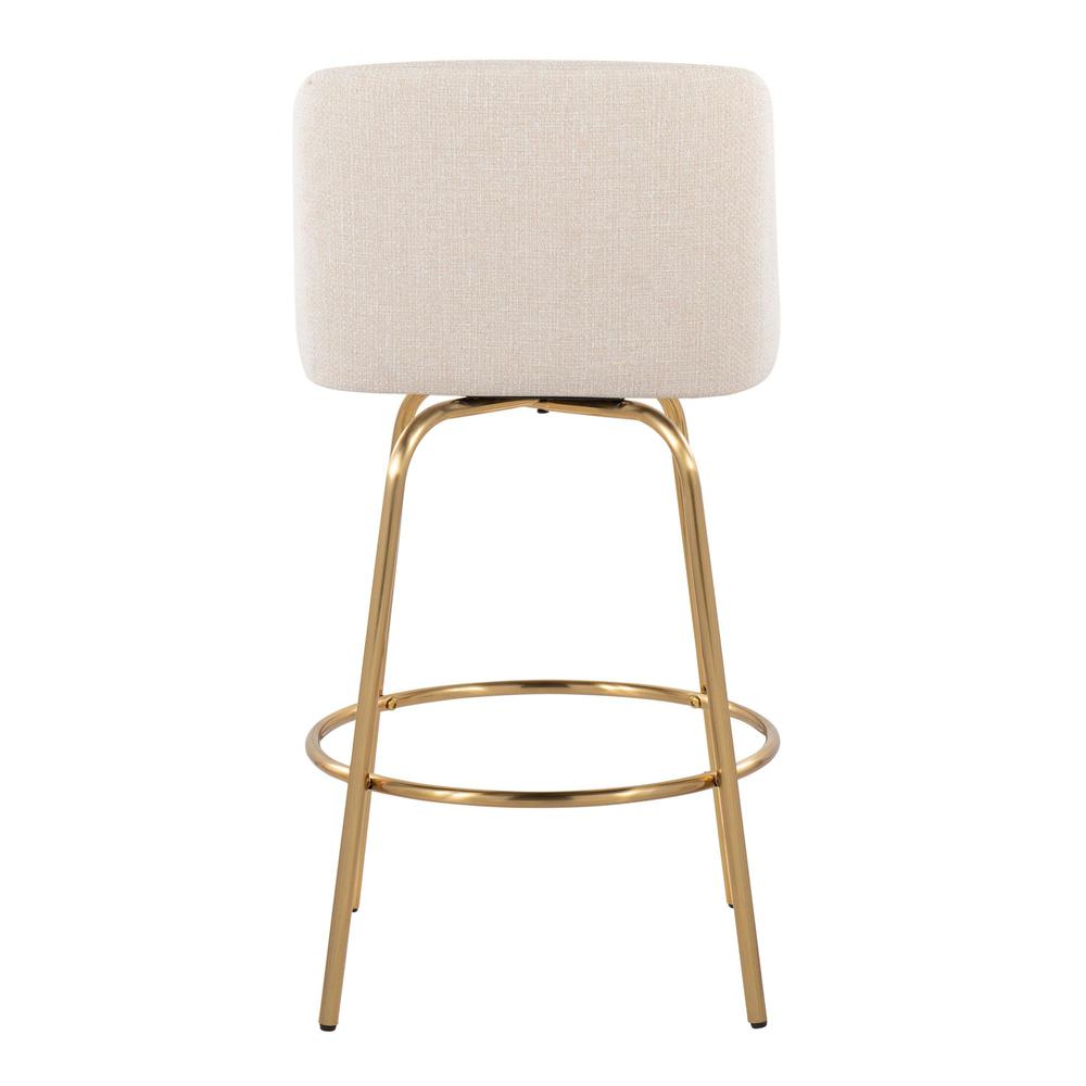 Cream Noise Fabric, Gold Metal Toriano 26" Fixed-Height Counter Stool - Set of 2. Picture 5