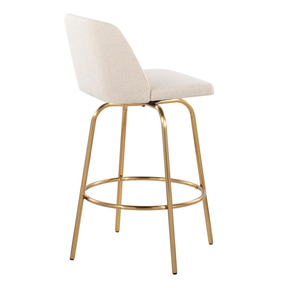 Cream Noise Fabric, Gold Metal Toriano 26" Fixed-Height Counter Stool - Set of 2. Picture 4