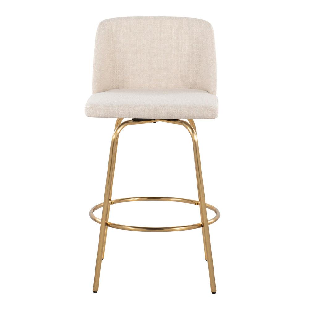 Cream Noise Fabric, Gold Metal Toriano 26" Fixed-Height Counter Stool - Set of 2. Picture 6