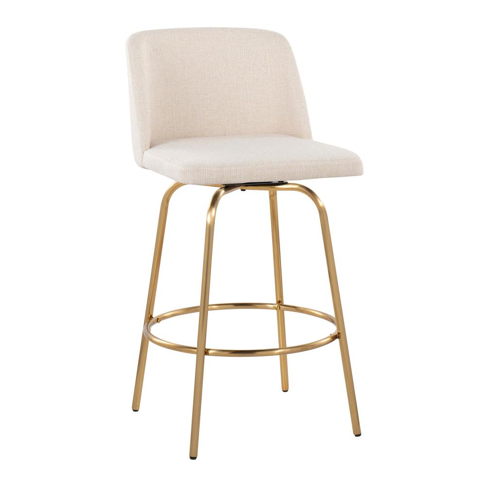 Cream Noise Fabric, Gold Metal Toriano 26" Fixed-Height Counter Stool - Set of 2. Picture 2