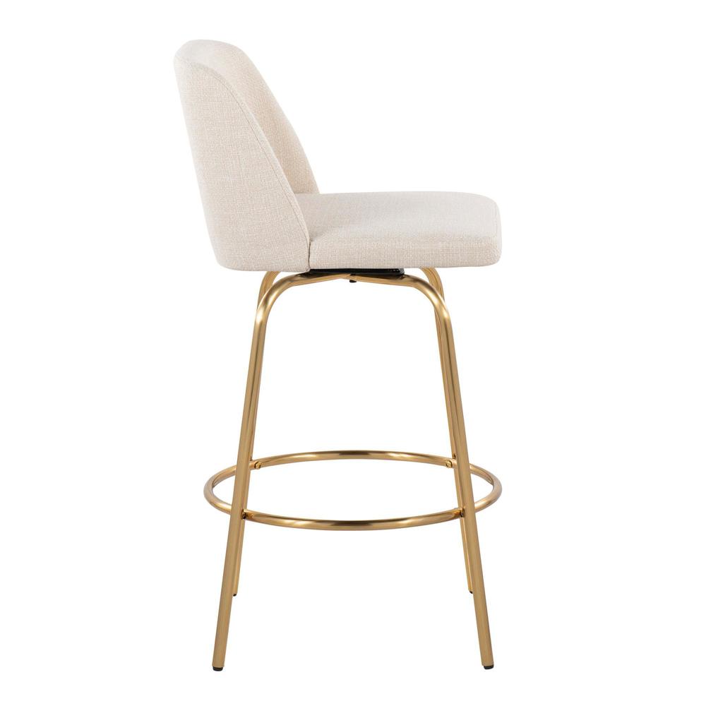 Cream Noise Fabric, Gold Metal Toriano 26" Fixed-Height Counter Stool - Set of 2. Picture 3