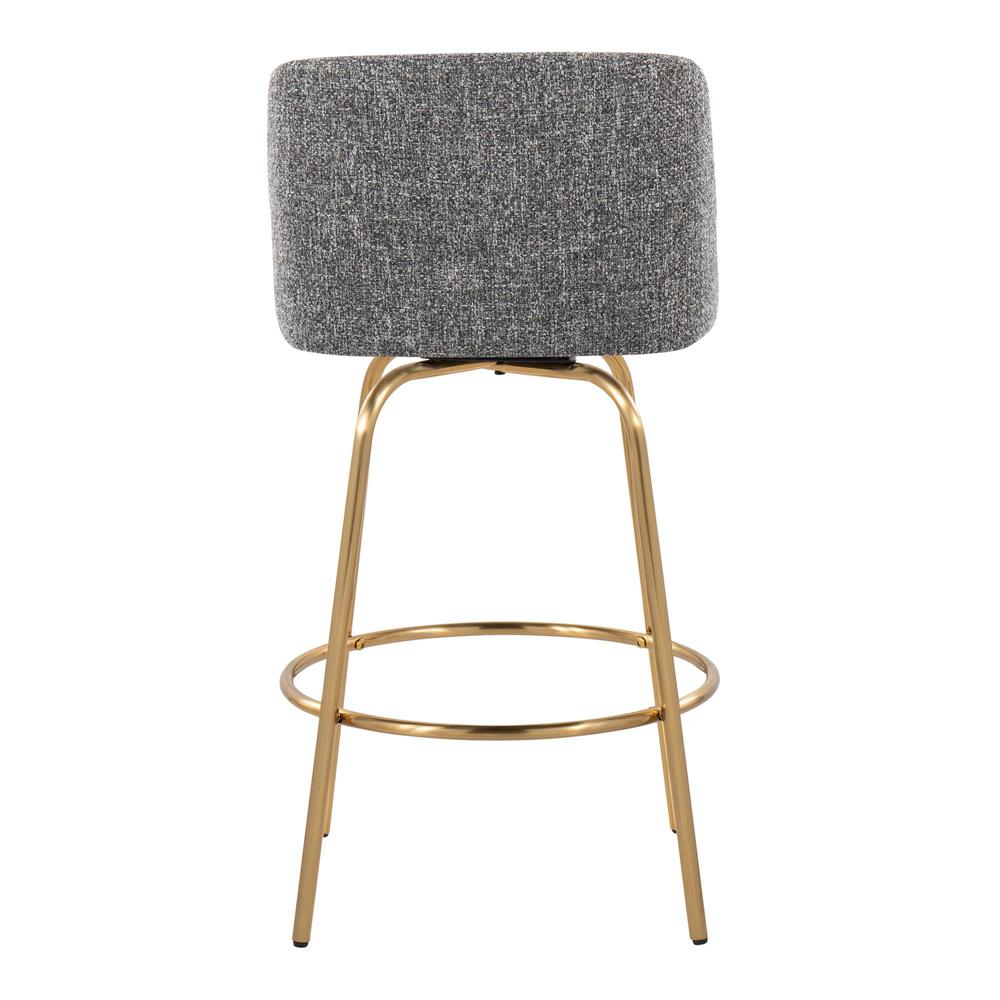 Grey Noise Fabric, Gold Metal Toriano 26" Fixed-Height Counter Stool - Set of 2. Picture 5