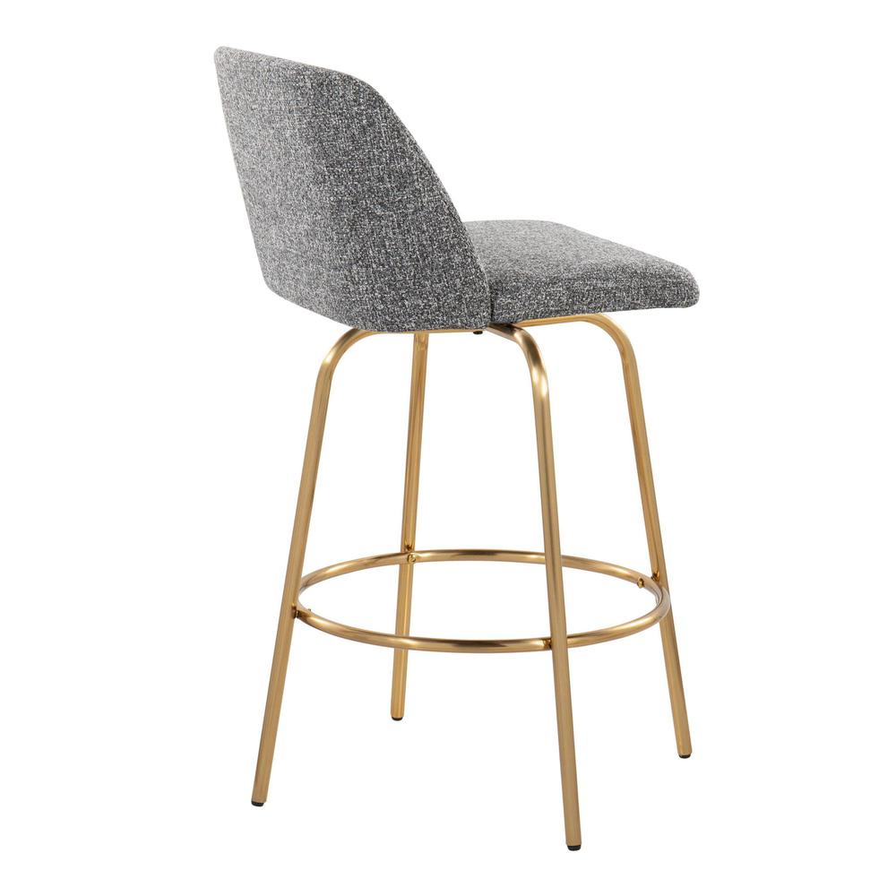 Grey Noise Fabric, Gold Metal Toriano 26" Fixed-Height Counter Stool - Set of 2. Picture 4