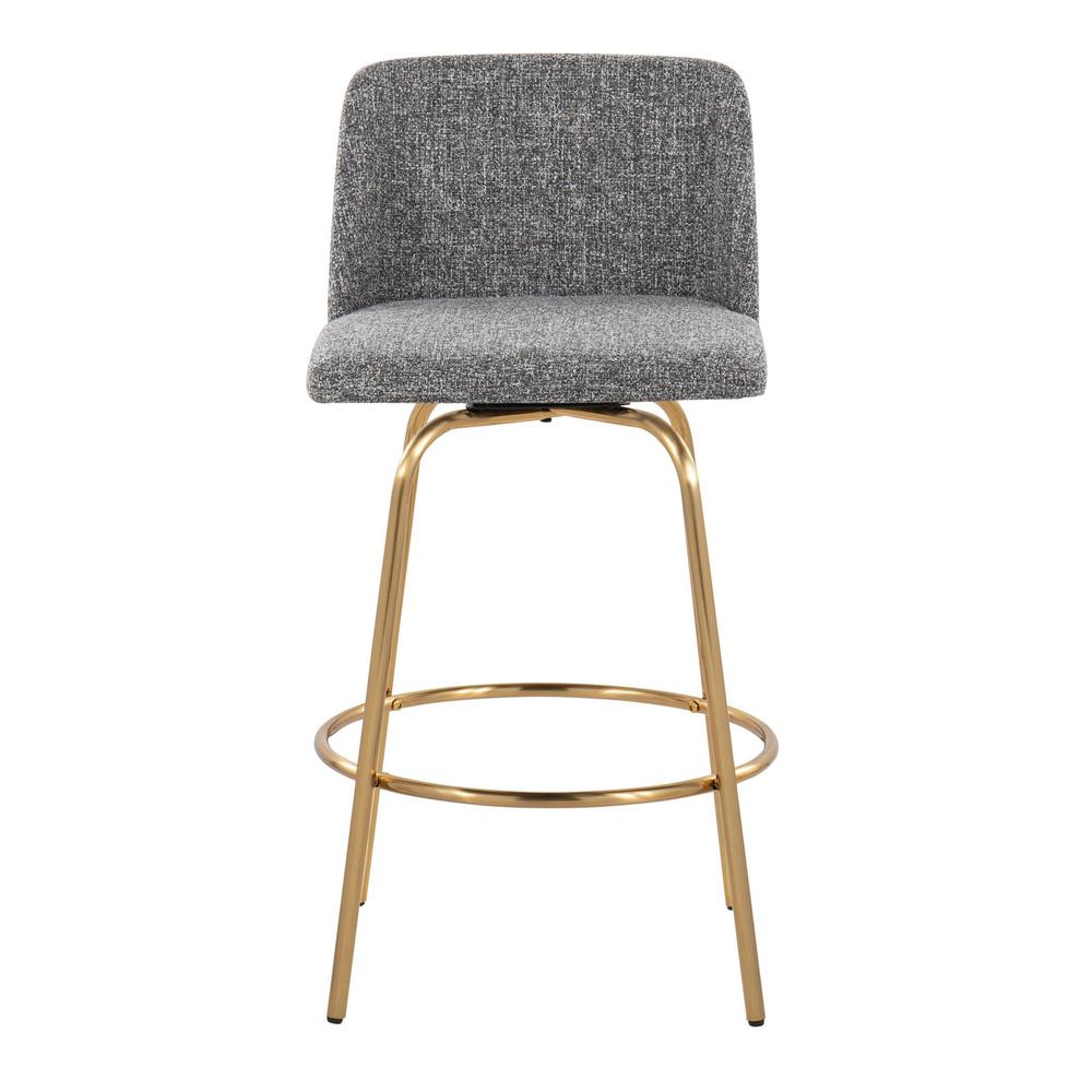 Grey Noise Fabric, Gold Metal Toriano 26" Fixed-Height Counter Stool - Set of 2. Picture 6