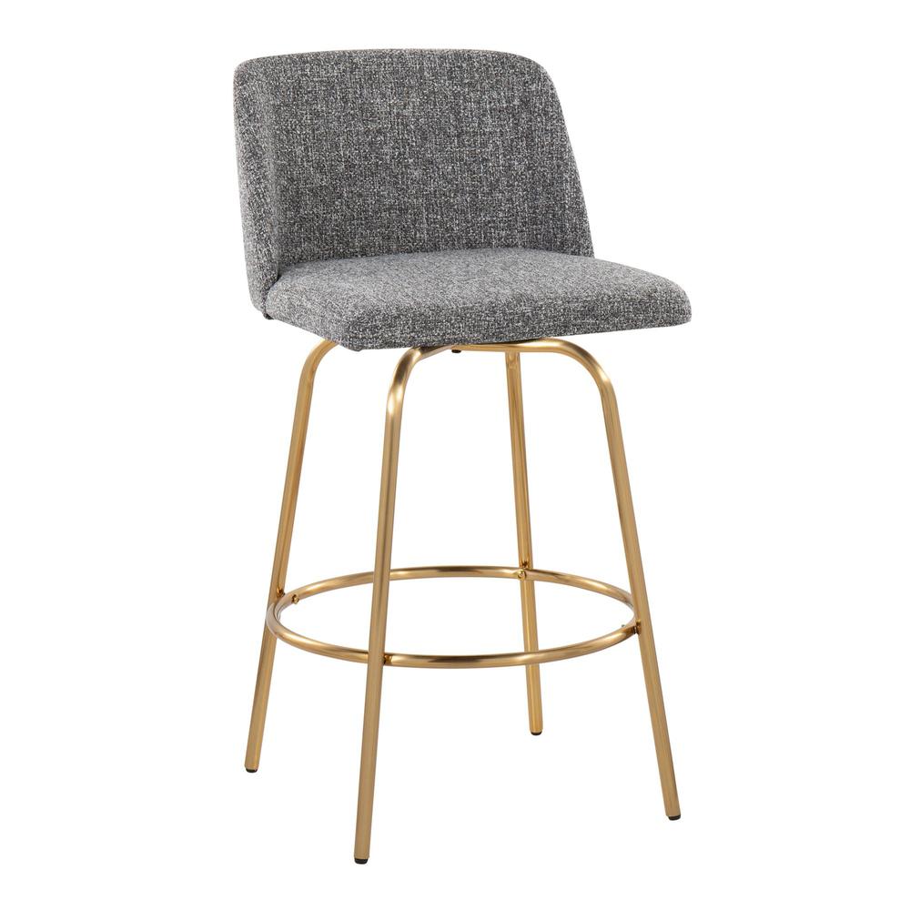 Grey Noise Fabric, Gold Metal Toriano 26" Fixed-Height Counter Stool - Set of 2. Picture 2