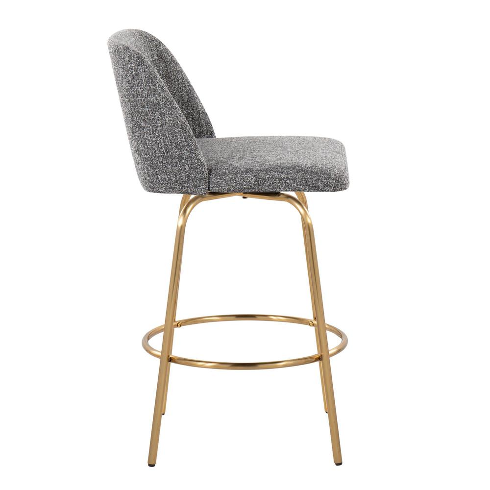 Grey Noise Fabric, Gold Metal Toriano 26" Fixed-Height Counter Stool - Set of 2. Picture 3
