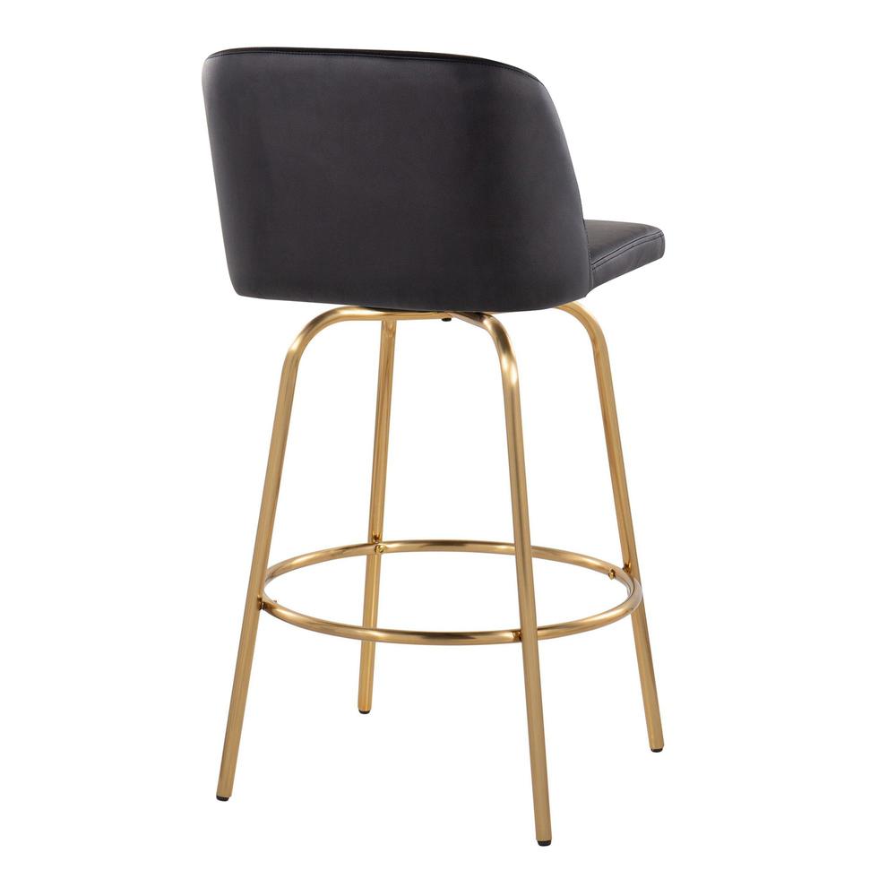 Black PU, Gold Metal Toriano 26" Fixed-Height Counter Stool - Set of 2. Picture 4