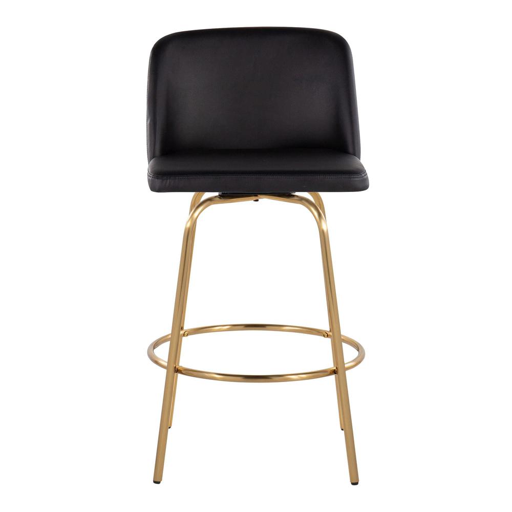 Black PU, Gold Metal Toriano 26" Fixed-Height Counter Stool - Set of 2. Picture 6