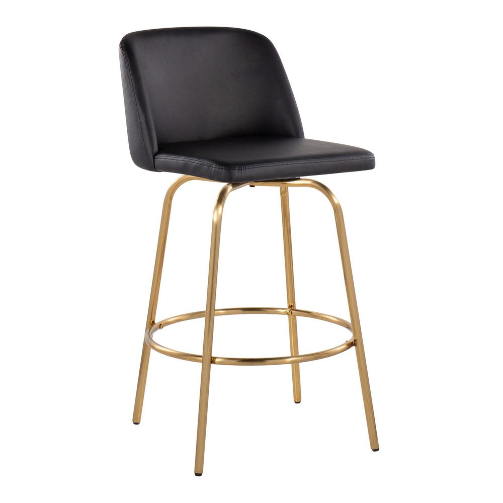 Black PU, Gold Metal Toriano 26" Fixed-Height Counter Stool - Set of 2. Picture 2