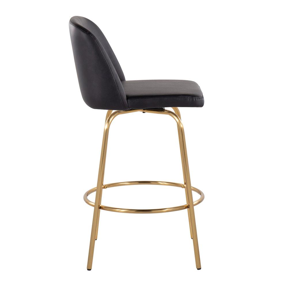 Black PU, Gold Metal Toriano 26" Fixed-Height Counter Stool - Set of 2. Picture 3