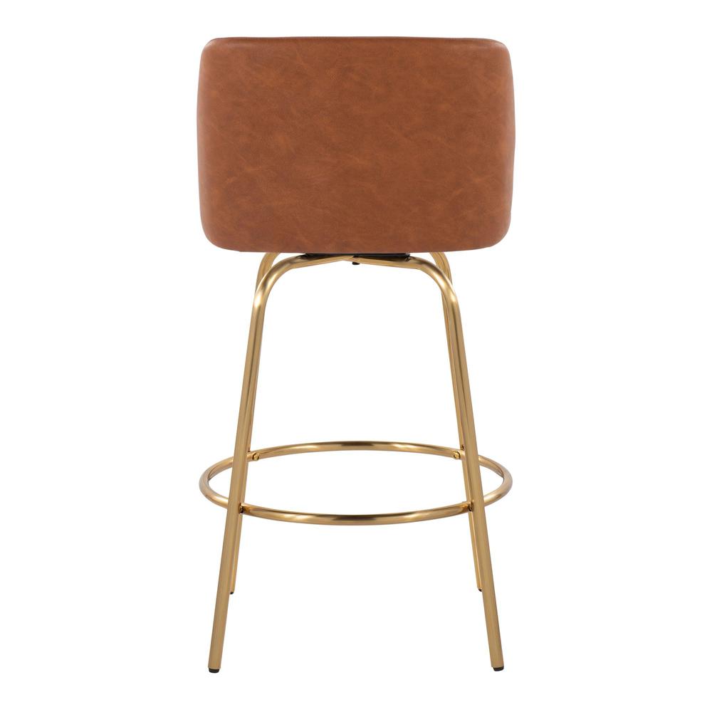 Camel PU, Gold Metal Toriano 26" Fixed-Height Counter Stool - Set of 2. Picture 5