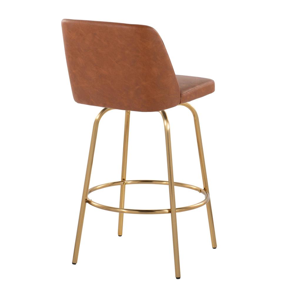 Camel PU, Gold Metal Toriano 26" Fixed-Height Counter Stool - Set of 2. Picture 4
