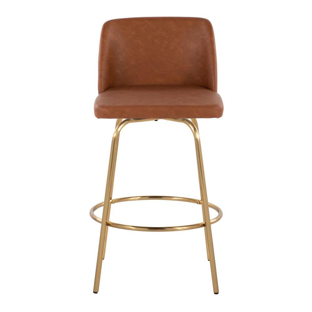 Camel PU, Gold Metal Toriano 26" Fixed-Height Counter Stool - Set of 2. Picture 6