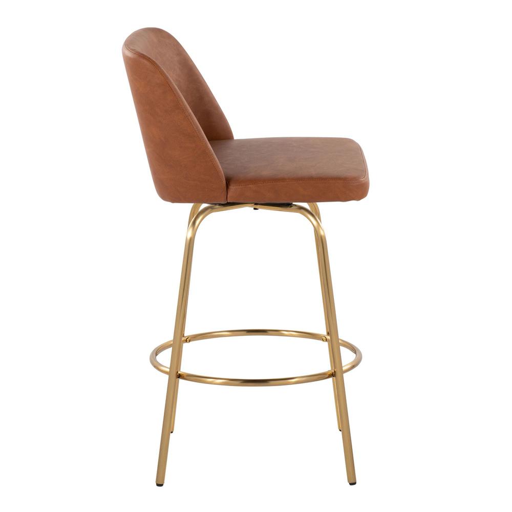 Camel PU, Gold Metal Toriano 26" Fixed-Height Counter Stool - Set of 2. Picture 3