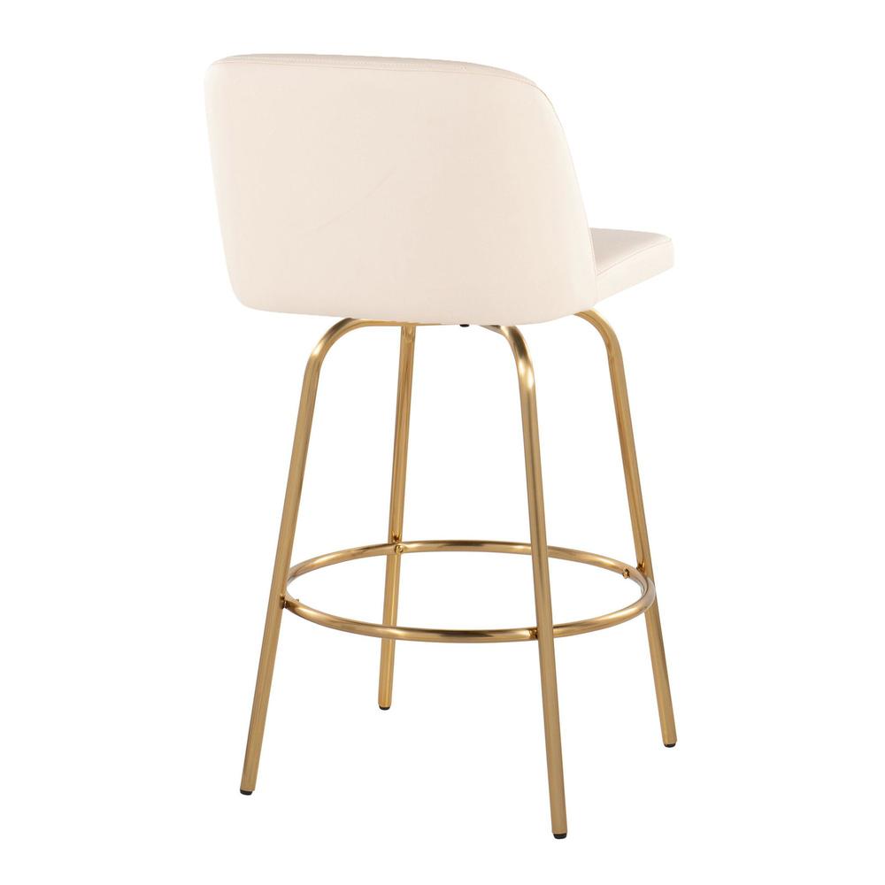 Cream PU, Gold Metal Toriano 26" Fixed-Height Counter Stool - Set of 2. Picture 4