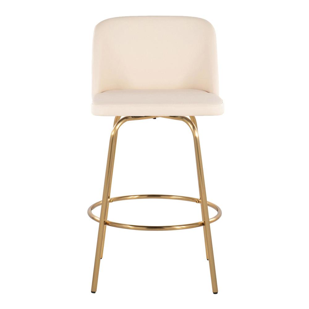 Cream PU, Gold Metal Toriano 26" Fixed-Height Counter Stool - Set of 2. Picture 6