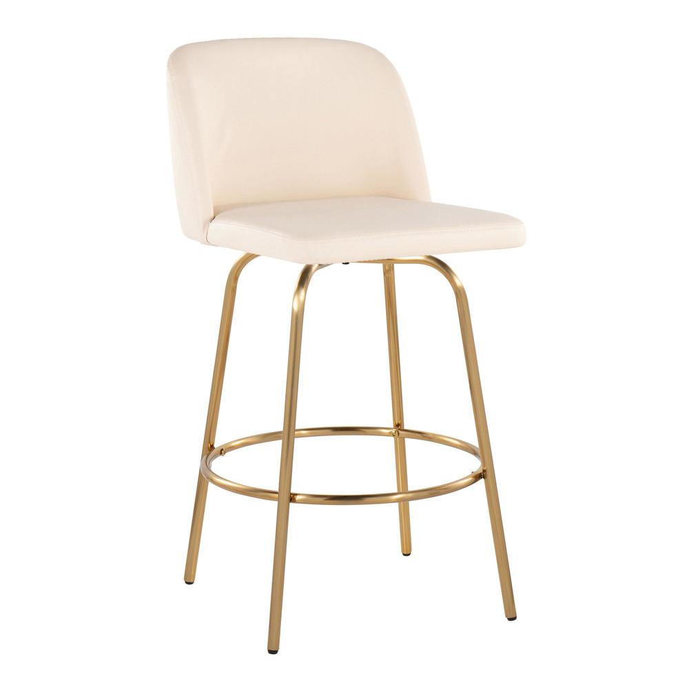 Cream PU, Gold Metal Toriano 26" Fixed-Height Counter Stool - Set of 2. Picture 2