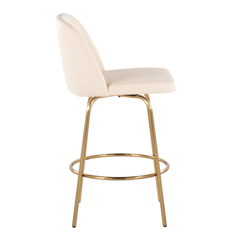 Cream PU, Gold Metal Toriano 26" Fixed-Height Counter Stool - Set of 2. Picture 3