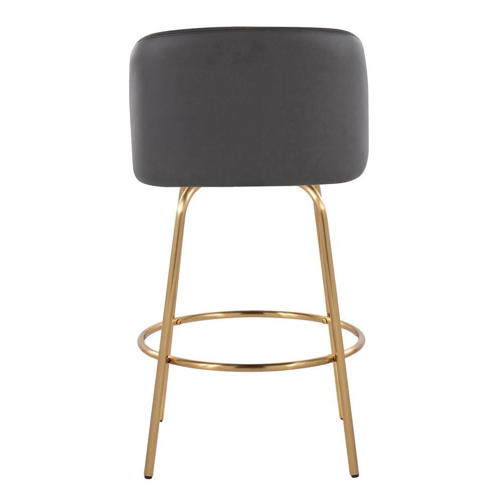 Grey PU, Gold Metal Toriano 26" Fixed-Height Counter Stool - Set of 2. Picture 5