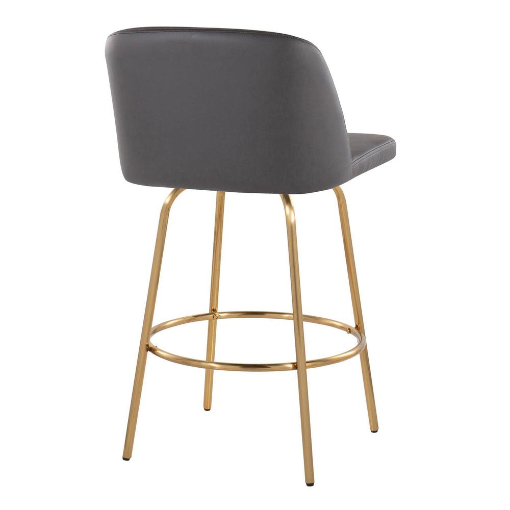 Grey PU, Gold Metal Toriano 26" Fixed-Height Counter Stool - Set of 2. Picture 4