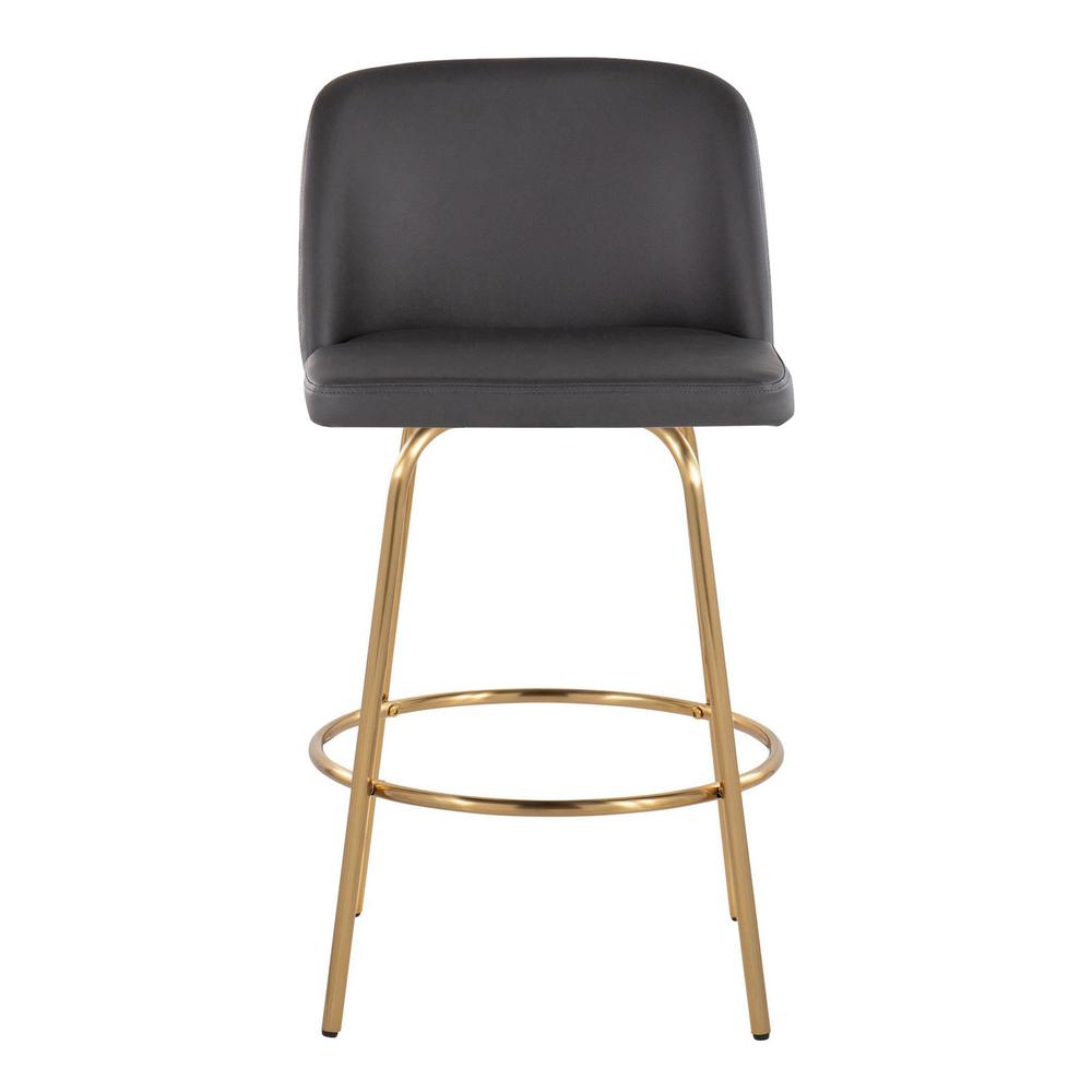 Grey PU, Gold Metal Toriano 26" Fixed-Height Counter Stool - Set of 2. Picture 6