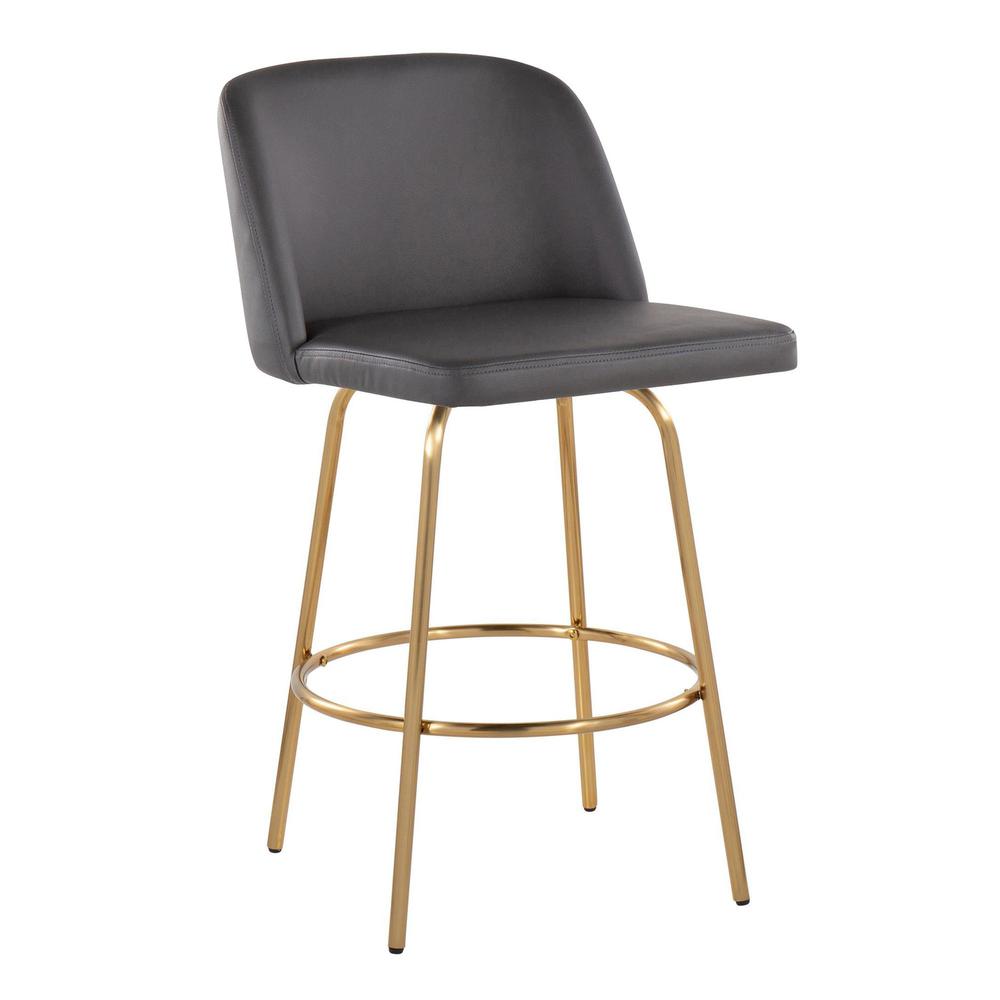 Grey PU, Gold Metal Toriano 26" Fixed-Height Counter Stool - Set of 2. Picture 2