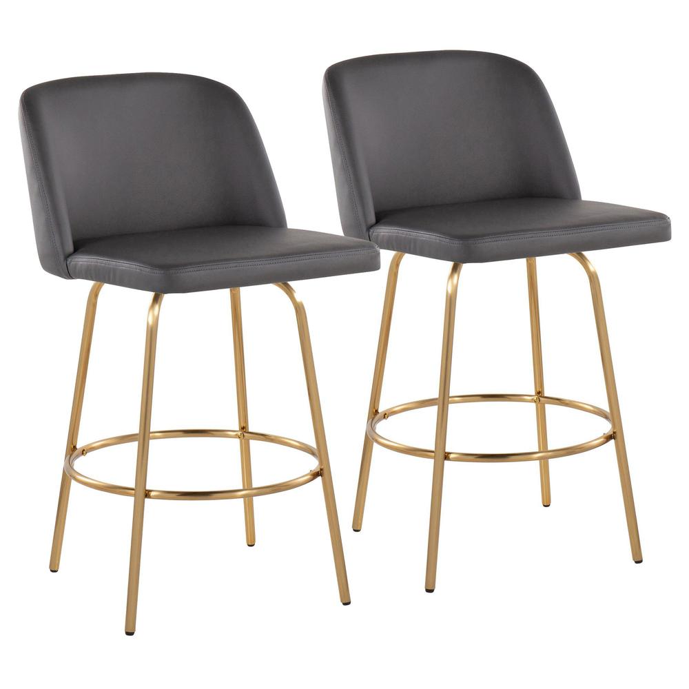 Grey PU, Gold Metal Toriano 26" Fixed-Height Counter Stool - Set of 2. Picture 1