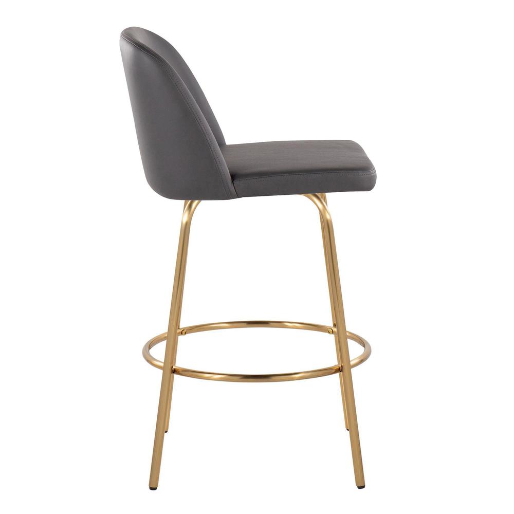 Grey PU, Gold Metal Toriano 26" Fixed-Height Counter Stool - Set of 2. Picture 3
