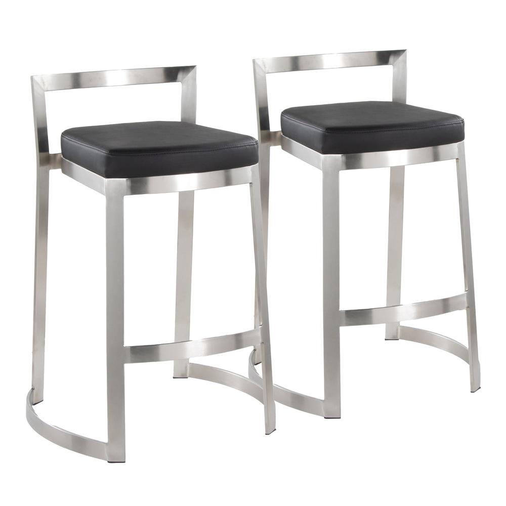 Stainless Steel, Black PU Fuji DLX Counter Stool - Set of 2. Picture 1