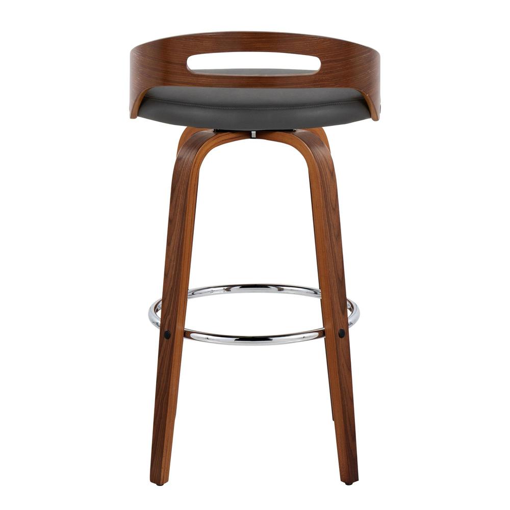 Walnut Wood, Grey PU, Chrome Metal Cassis 30" Fixed-Height Barstool - Set of 2. Picture 5