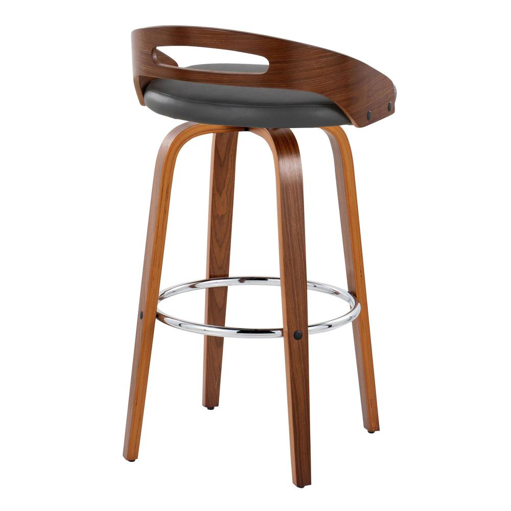 Walnut Wood, Grey PU, Chrome Metal Cassis 30" Fixed-Height Barstool - Set of 2. Picture 4