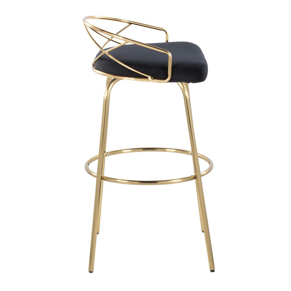 Gold Metal, Black Velvet Charlotte Glam 30" Fixed-Height Barstool - Set of 2. Picture 3