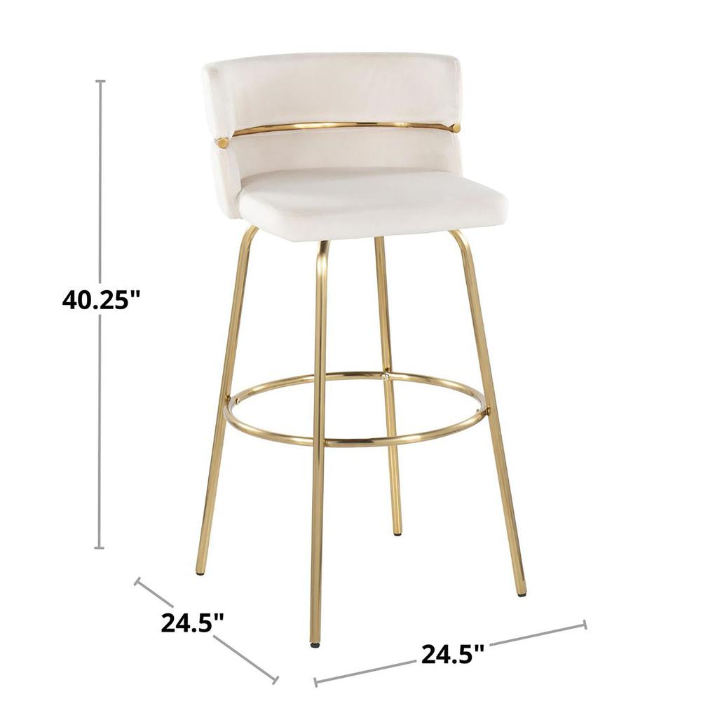 Gold Metal, Cream Velvet Cinch Claire 30" Fixed-Height Barstool - Set of 2. Picture 7