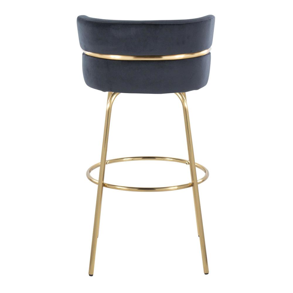 Gold Metal, Black Velvet Cinch Claire 30" Fixed-Height Barstool - Set of 2. Picture 5