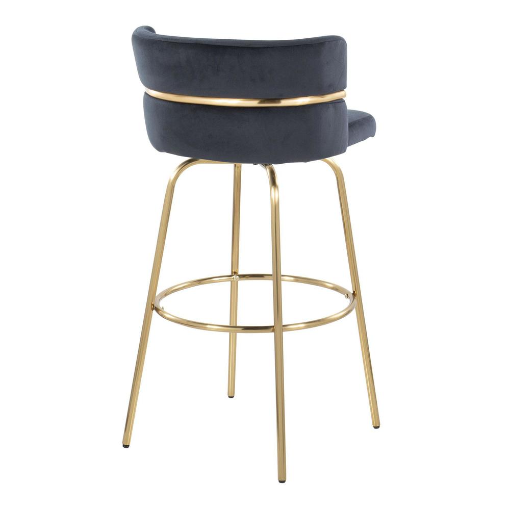 Gold Metal, Black Velvet Cinch Claire 30" Fixed-Height Barstool - Set of 2. Picture 4