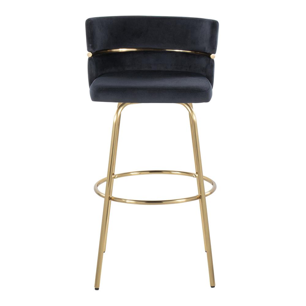 Gold Metal, Black Velvet Cinch Claire 30" Fixed-Height Barstool - Set of 2. Picture 6