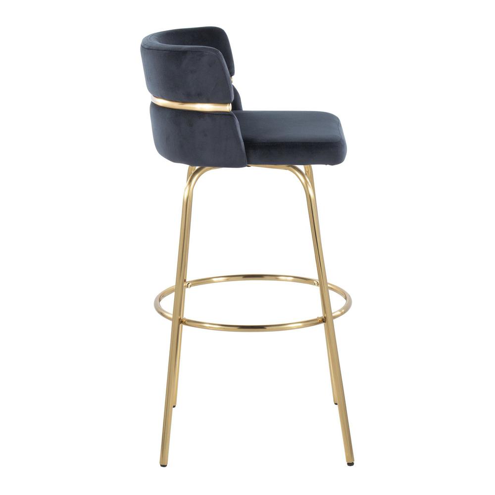 Gold Metal, Black Velvet Cinch Claire 30" Fixed-Height Barstool - Set of 2. Picture 3
