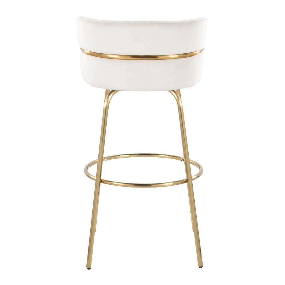 Gold Metal, Cream Velvet Cinch Claire 30" Fixed-Height Barstool - Set of 2. Picture 5