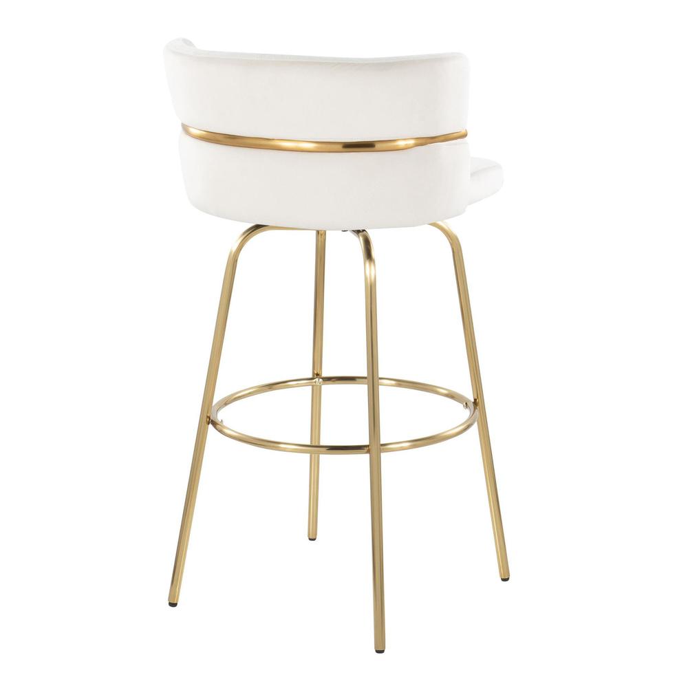 Gold Metal, Cream Velvet Cinch Claire 30" Fixed-Height Barstool - Set of 2. Picture 4