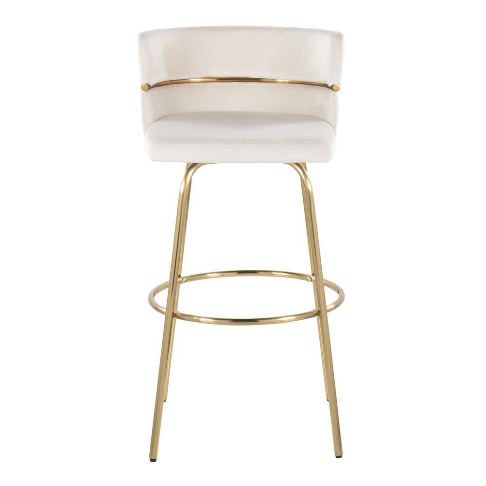 Gold Metal, Cream Velvet Cinch Claire 30" Fixed-Height Barstool - Set of 2. Picture 6