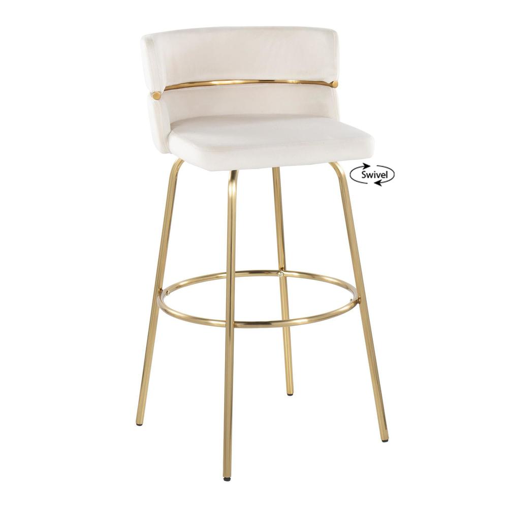 Gold Metal, Cream Velvet Cinch Claire 30" Fixed-Height Barstool - Set of 2. Picture 2