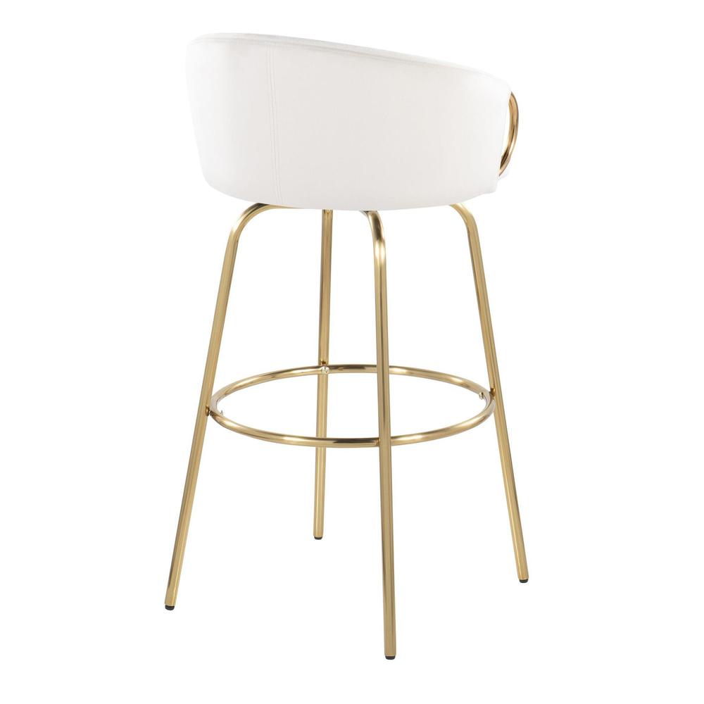 Gold Metal, Cream Velvet Claire 30" Fixed-Height Barstool - Set of 2. Picture 4