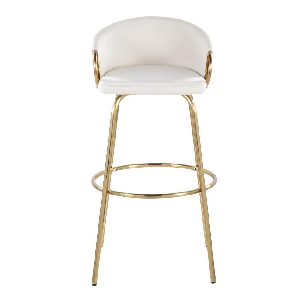 Gold Metal, Cream Velvet Claire 30" Fixed-Height Barstool - Set of 2. Picture 6