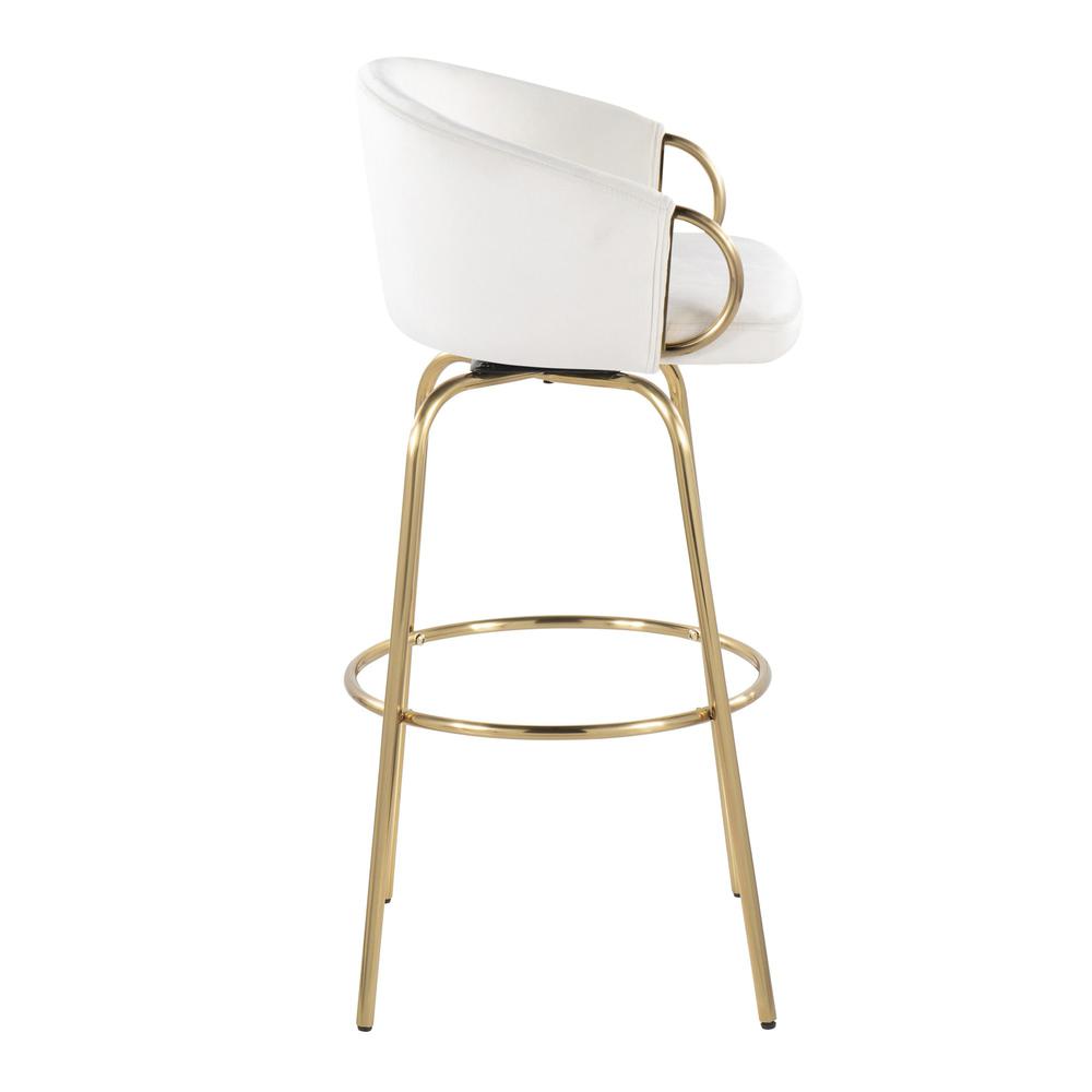 Gold Metal, Cream Velvet Claire 30" Fixed-Height Barstool - Set of 2. Picture 3
