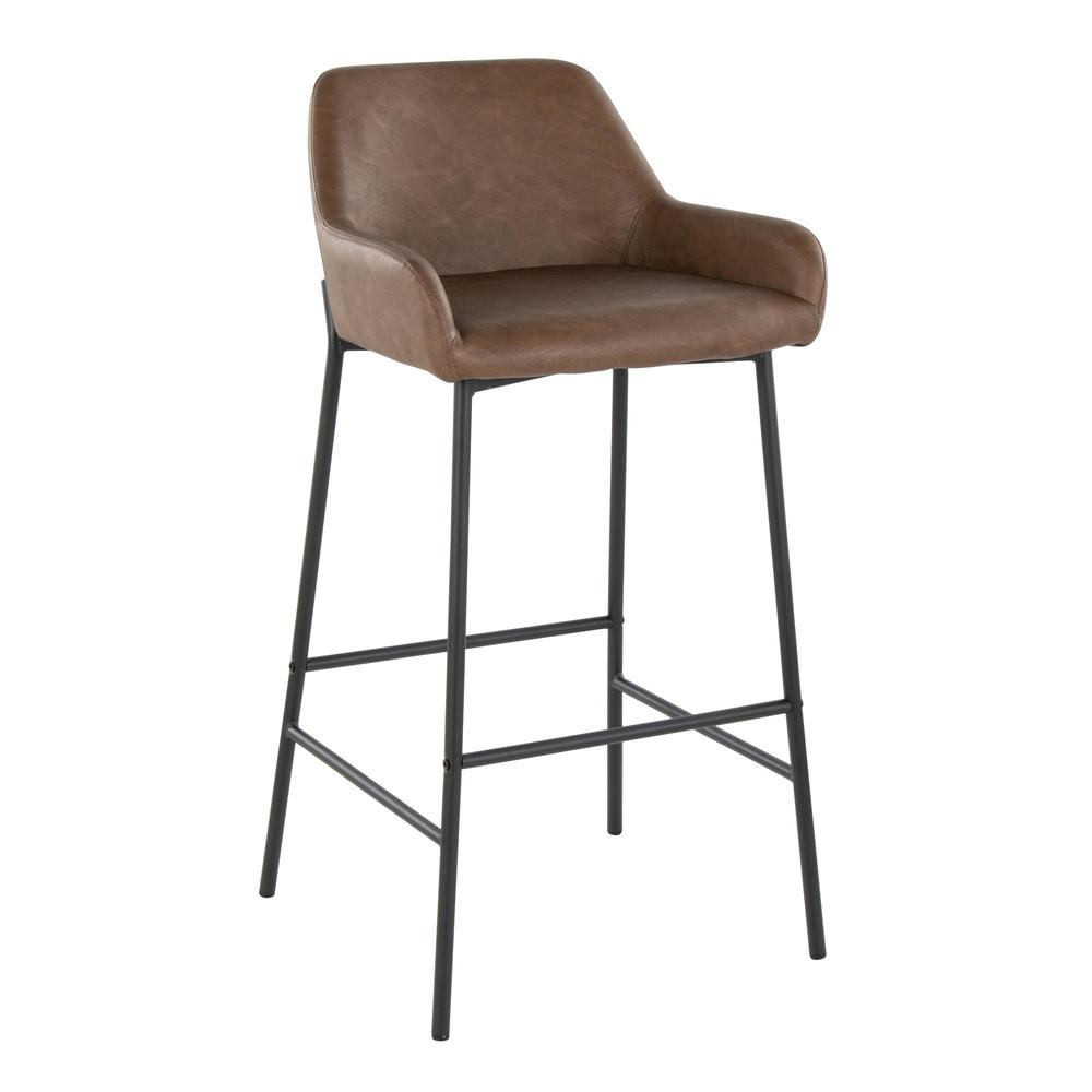 Black Metal, Espresso PU Daniella 30" Fixed-Height Barstool - Set of 2. Picture 2