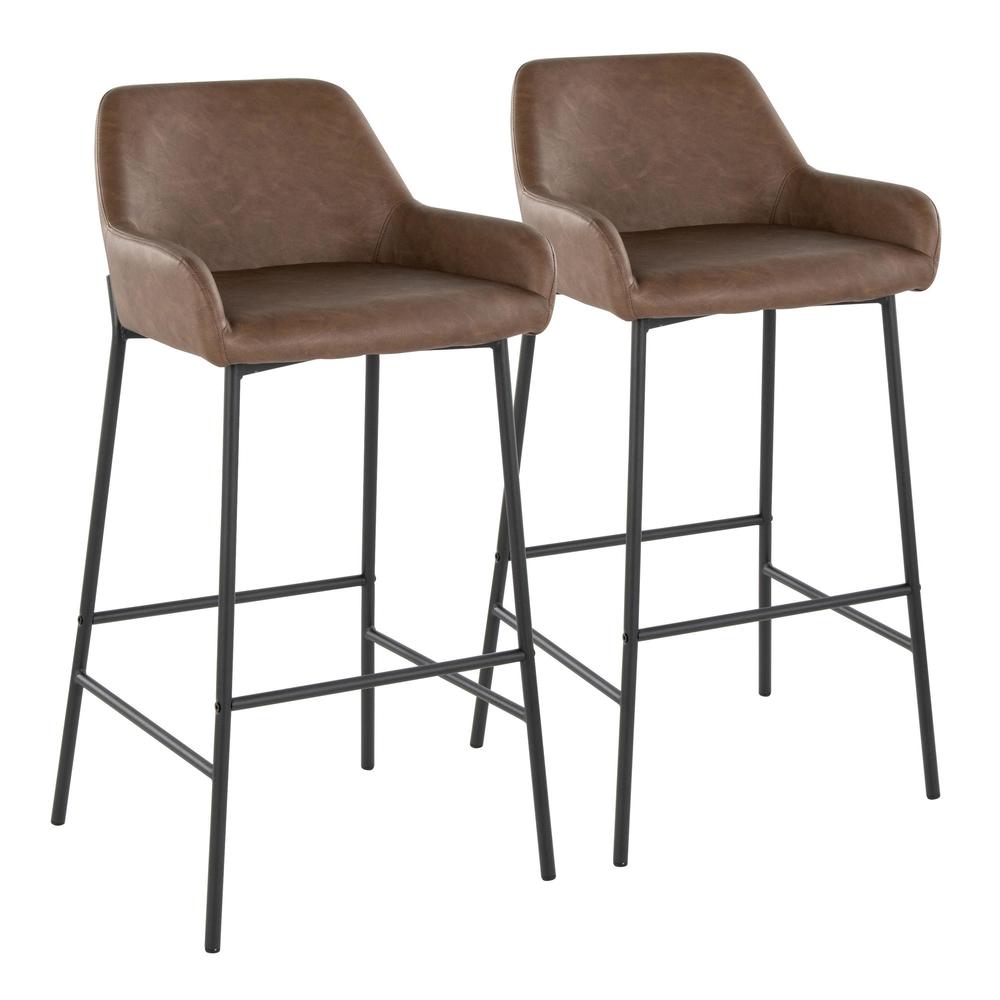 Black Metal, Espresso PU Daniella 30" Fixed-Height Barstool - Set of 2. Picture 1