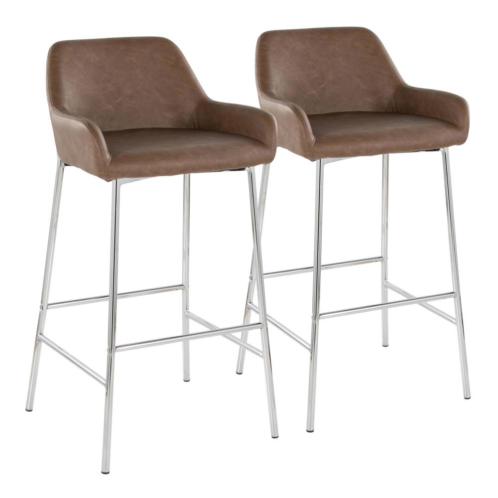 Chrome Metal, Espresso PU Daniella 30" Fixed-Height Barstool - Set of 2. Picture 1